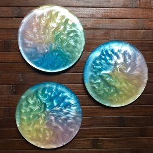 3 Handmade resin coasters pastels w/rubber feet